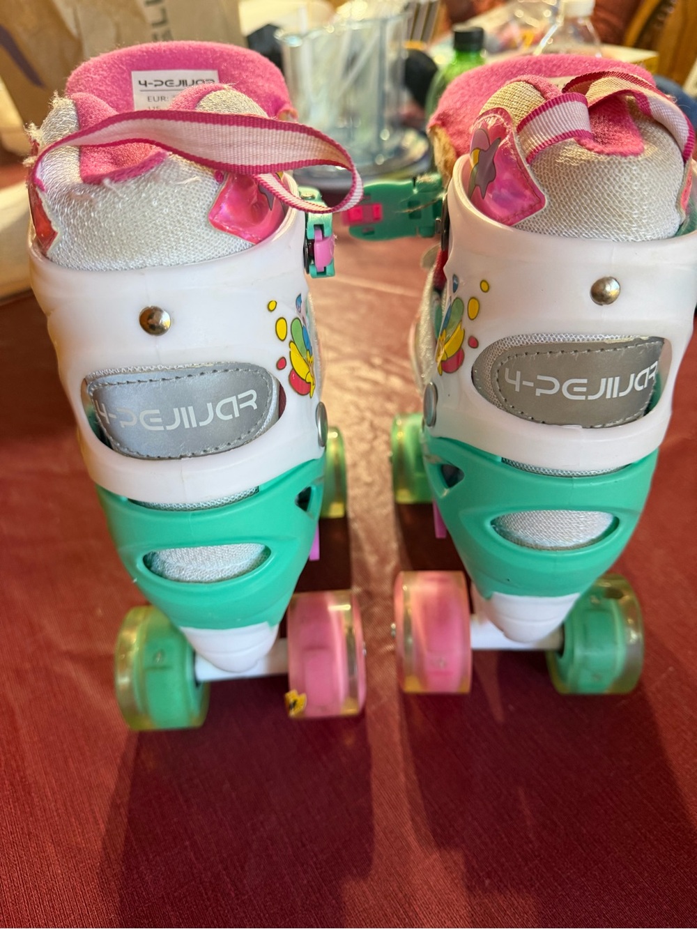 Kids Adjustable Roller Skates in Pink & Mint - Cute Floral Accent